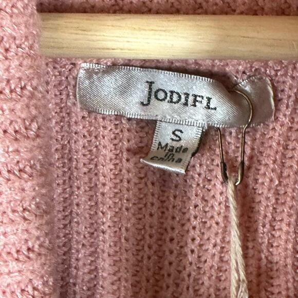 NWT Jodifl Oversized Sweater Womens S Pink Ribbed Turtleneck Balloon Sleeve Cozy - Picture 5 of 6